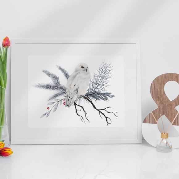 Wall Art Watercolor Winter Cute Owl Print Illustration Unframed, Various Sizes - Picture 6 of 7